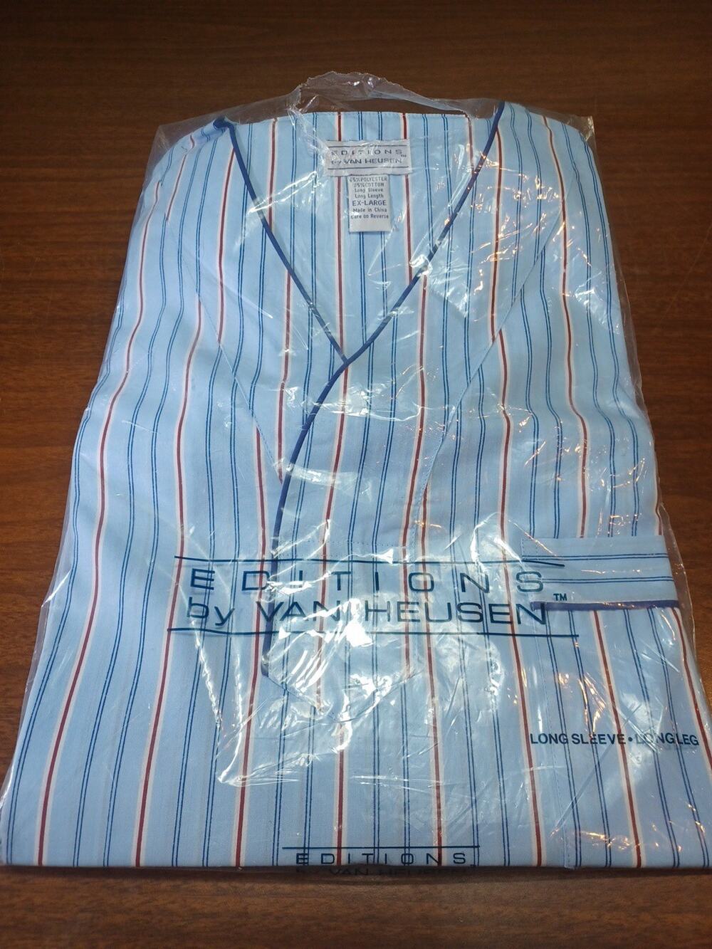 VAN HEUSEN Mens Night Ware BLUE STRIPED PAJAMAS NEW LONG SLEEVE